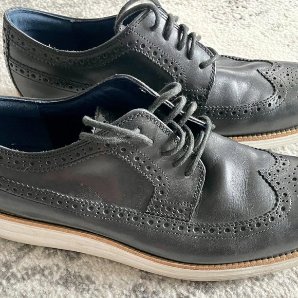 Mens Cole Haan Long LunarGrand Wingtip Oxford Leather Lace Up - Black 11.5 - Picture 3 of 11